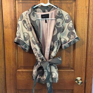 BCBGMaxAzria Silk Kori Black Circle Dots Kimono Style Short Sleeve Blazer